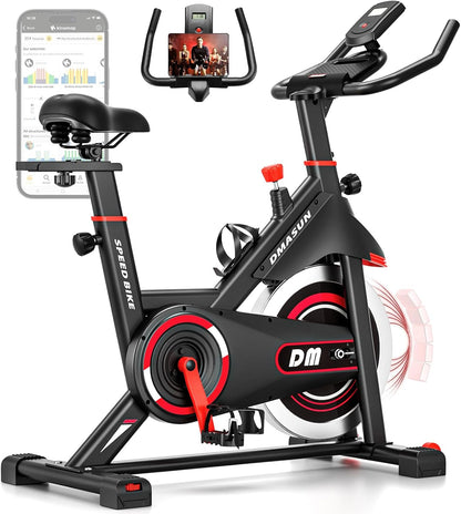DMASUN Exercise Bike, Silent Magnetic Resistance Stationary Bike for Home with App Compatible, 330 LBS Capacity, Indoor Bike with Comfortable Seat Cushion and Tablet Holder