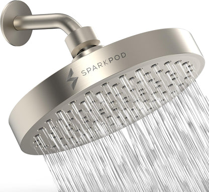 SparkPod Shower Head - High Pressure Rain - Premium Quality Luxury Design - 1-Min Install - Easy Clean Adjustable Replacement for Your Bathroom Shower Heads (Luxury Polished Chrome, 6 Inch Round)