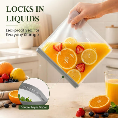 Dishwasher Safe Reusable Storage Bags Stand Up - BPA Free PEVE Reusable Sandwich Bags - Leakproof Gallon Freezer Bags, Silicone Food Storage Bags (20 Pack- 6Gallon+6Sandwich+8Snack)