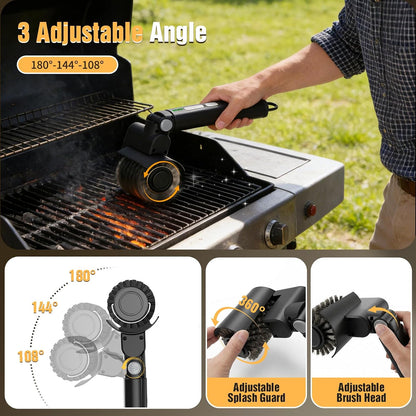 Electric Grill Brush for Outdoor, 3-in-1 Cordless Rotary Grill Brush | 3 Adjustable Speeds & Angles, 3 Replaceable Heads, 150-Minutes Long Runtime Grill Cleaning Brush for BBQ Grates