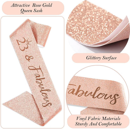 8pcs 40th Birthday Decorations gifts for Women, Including 40th Happy Birthday Cake Topper, Queen Sash with Pearl Pin, Sweet Rhinestone Tiara Crown for Women, Number Candles and Balloons (Rose Gold)