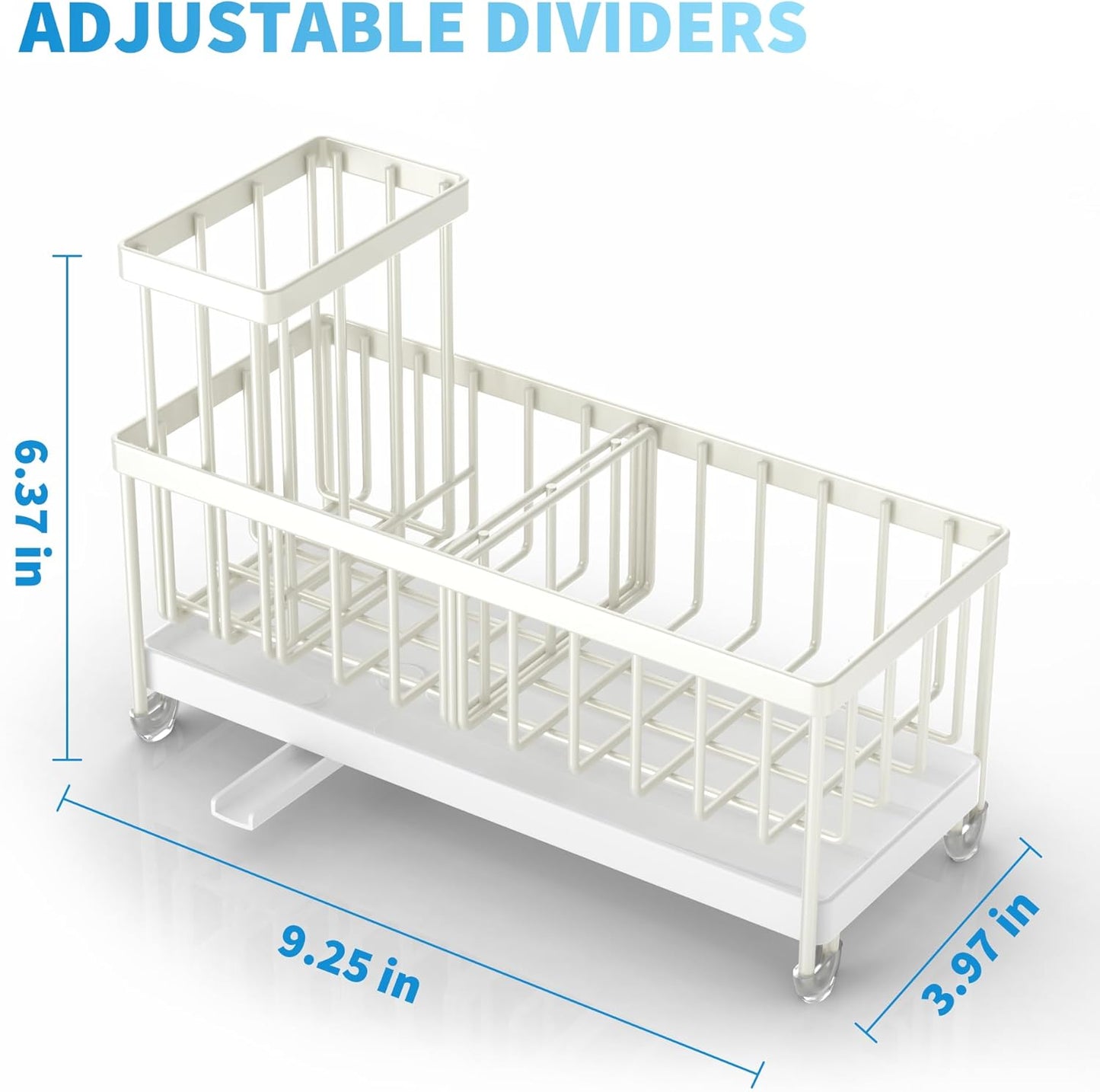 Cisily Sponge Holder for Kitchen Sink, Sink Caddy with High Brush Holder, Organzier Rustproof 304 Stainless Steel Dish Organizer Divider, Soap Dispenser Storage (Black)