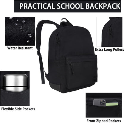 SUPACOOL Casual Laptop Backpack with USB Charging Port for Men and Women, School Bookbag for College, Lightweight Pack Back(Dark Black)