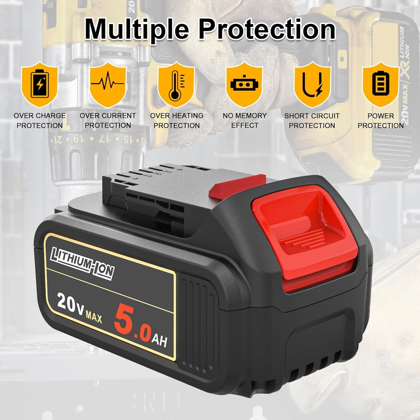 AMICROSS 2 Pack 20V 5000mAh Battery Replacement for Dewalt 20V Battery Compatible with DCB206 DCB200 DCB201 DCB204 20 Volt Lithium-Ion MAX DCD/DCF/DCG Series Cordless Tools & Chargers DCB112 DCB115