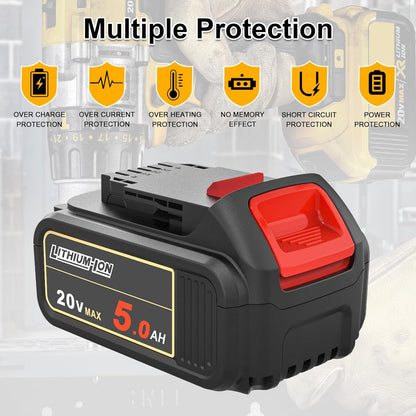 AMICROSS 2 Pack 20V 5000mAh Battery Replacement for Dewalt 20V Battery Compatible with DCB206 DCB200 DCB201 DCB204 20 Volt Lithium-Ion MAX DCD/DCF/DCG Series Cordless Tools & Chargers DCB112 DCB115