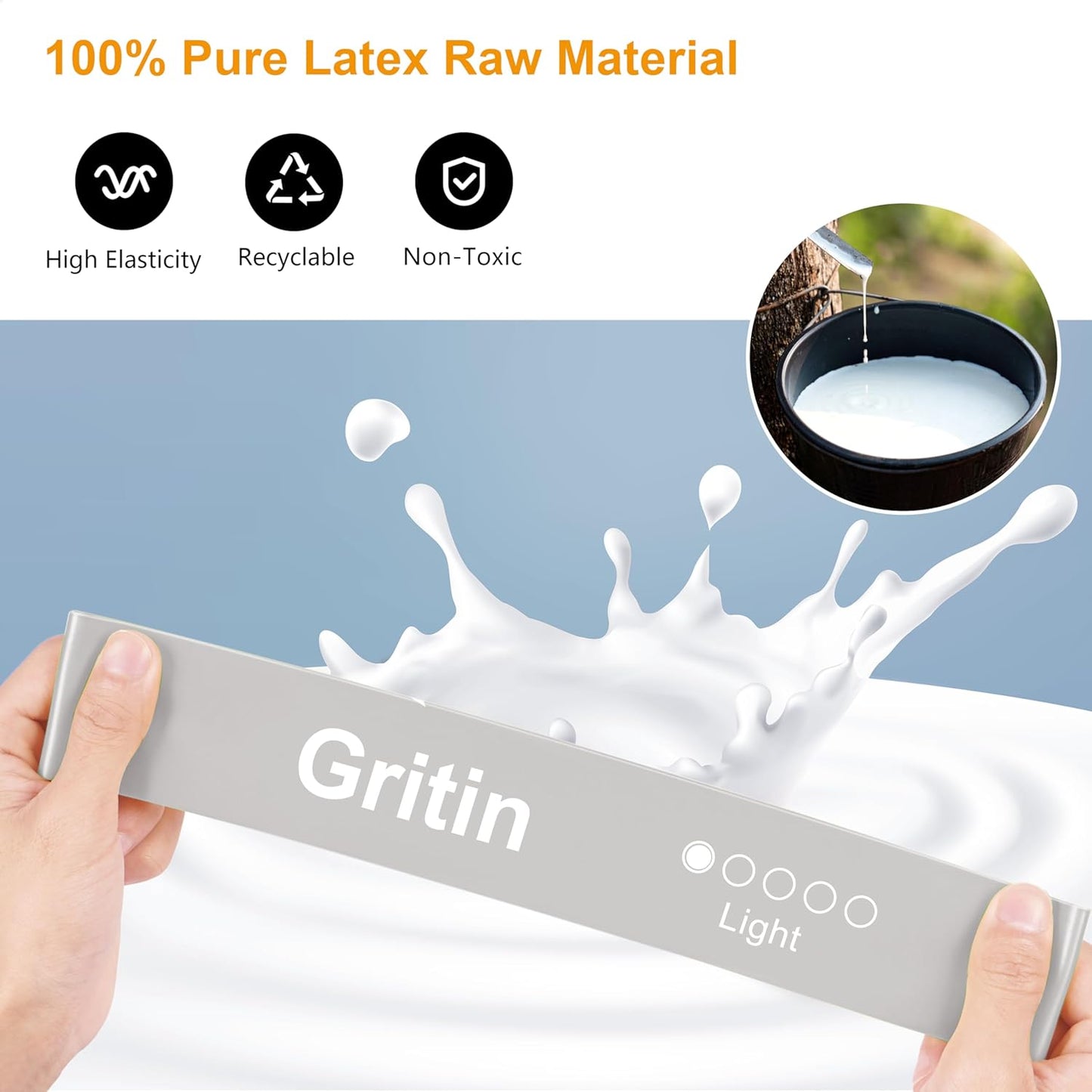 Gritin Resistance Bands, Set of 5 Skin-Friendly Resistance Fitness Exercise Loop Bands with 5 Different Strength Levels - Travel Carrying Case Included - Ideal for Home, Gym, Yoga, Training