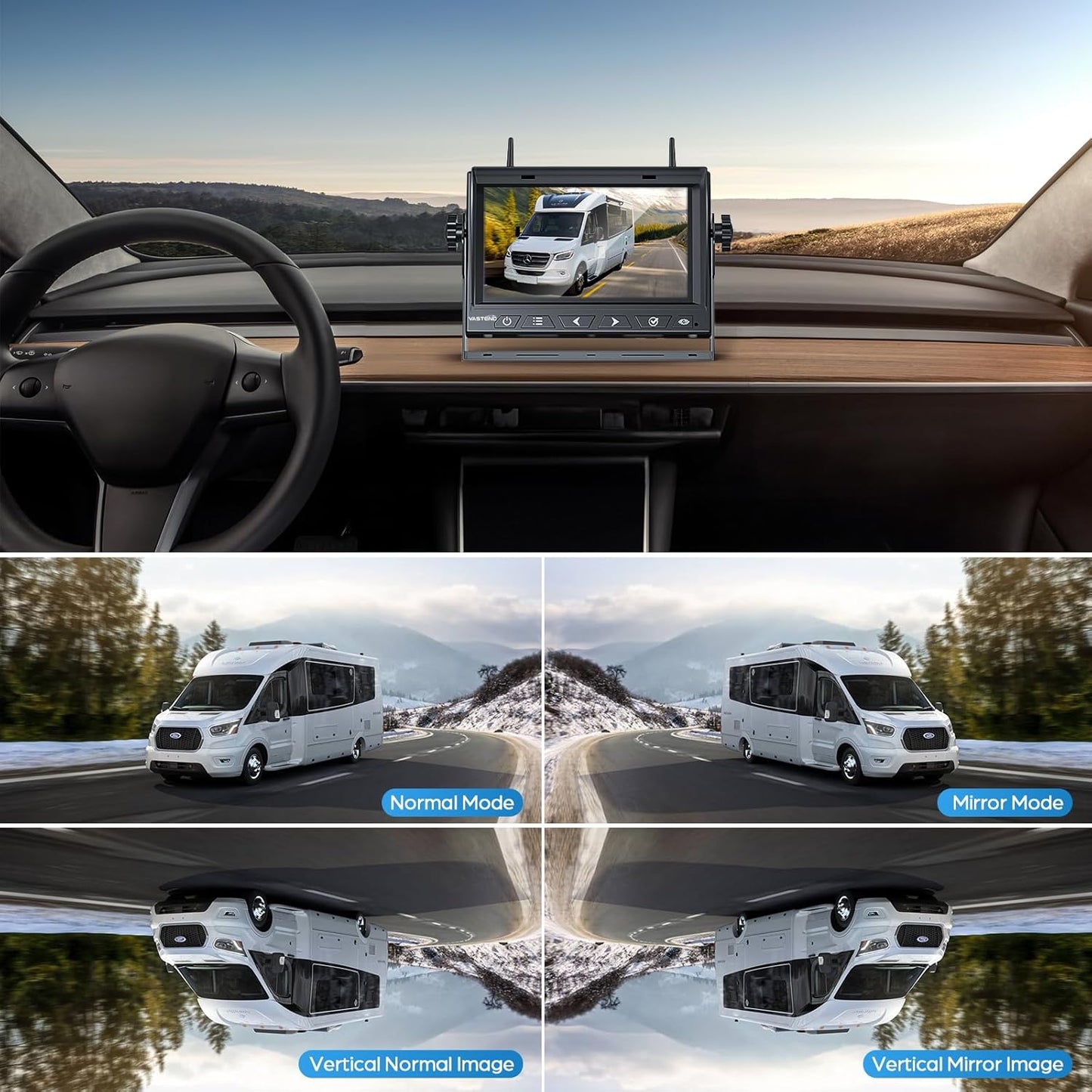Magnetic Solar Wireless Backup Camera No Installation VASTEND 7'' Rear View Camera for Car No Delay 10000mAh Rechargeable RV Backup Camera 1080P for Truck Trailer Camper (VS-7A)