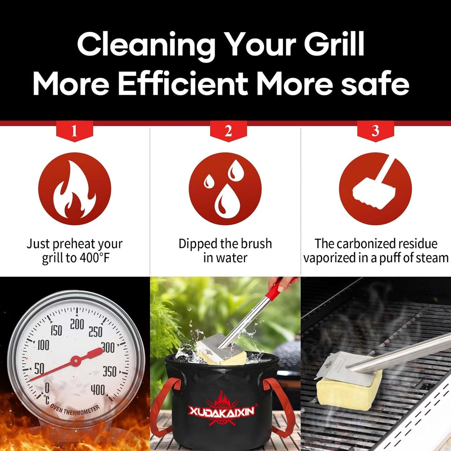 XUDAKAIXIN Grill Brush Bristle Free,Aramid Fiber Wavy Pad Seamless-Fit Cast Iron/Stainless-Steel Grates,BBQ Replaceable Scraper Cleaning Head,Safe Grill Cleaner for Outdoor Grill,Gifts for Men/Dad