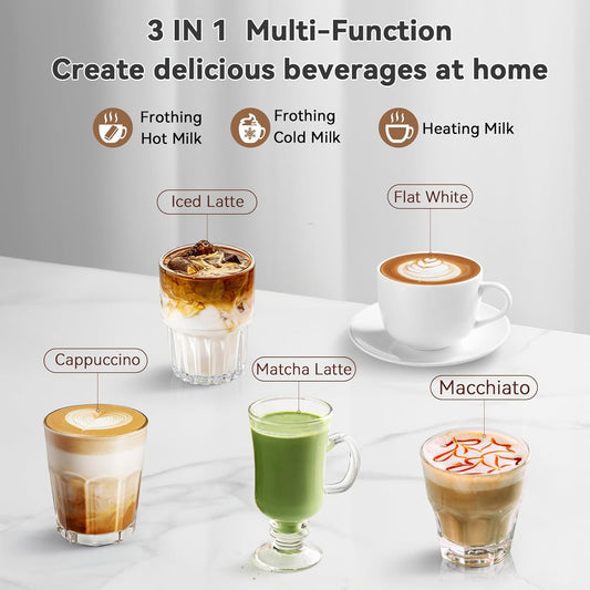 Secura Milk Frother, Electric Milk Steamer Stainless Steel, 8.4oz/250ml Automatic Hot and Cold Foam Maker and Milk Warmer for Latte, Cappuccinos, Macchiato, 120V - PuriLite