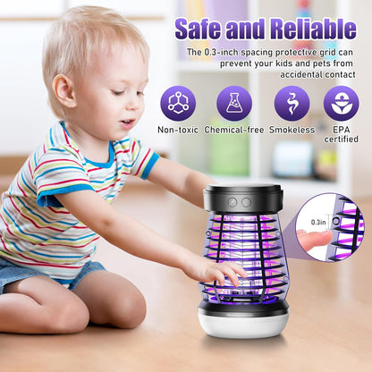 Bug Zapper Outdoor, Electric Mosquito Zapper 2 in 1 Bug Zapper Indoor with 2000mAh Battery & LED Night Light, Fly Traps Outdoor, 2000V Electric Fly Zapper for Home, Patio, Backyard (Matte Black)