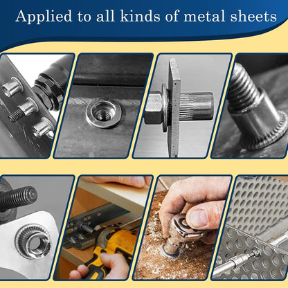 Vifmy Metric & SAE Rivet Nut Assortment Kit(420 Pcs),m3 m4 m5 m6 m8 m10 m12#6-32#8-32#10-24 1/4"-20 5/16"-18 3/8"-16 UNC Flat Head Rivnut Set,Zinc Plated Finish Carbon Steel Nutsert