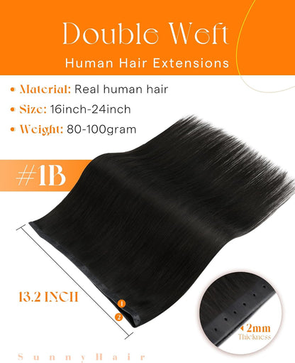 Sunny Hair PU Hole Weft Hair Extensions Black 24 Inch 100g for Daily Wear
