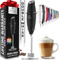 Zulay Kitchen Powerful Double Whisk Milk Frother Handheld - Foam Maker with Stand - Whisk Drink Mixer for Coffee, Mini Foamer for Latte, Matcha, Frappe, Hot Chocolate & Cappuccino (Black)