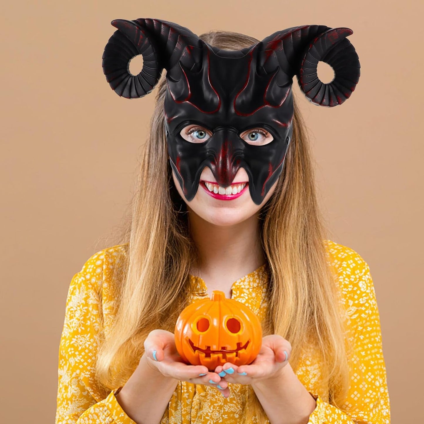 Alipis Devil Goat Skull Mask Ox Ram Horns Animal Half Face Halloween Masquerade Mask Sheep Novel Mask Scary Mask