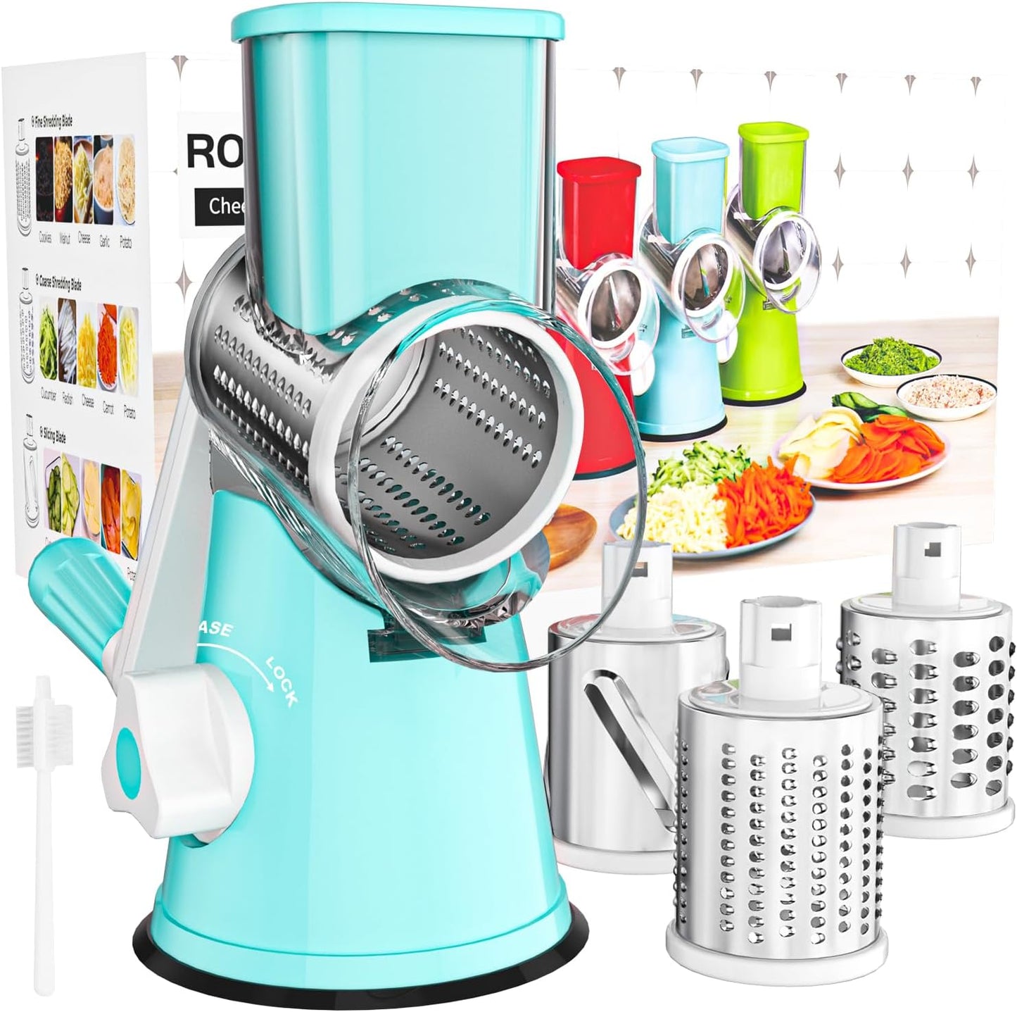 Purilite Select Rotary Cheese Grater with 3 Stainless Steel Blades