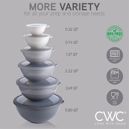 COOK WITH COLOR Mixing Bowls with TPR Lids - 12 Piece Plastic Nesting Bowls Set Includes 6 Prep Bowls and 6 Lids, Microwave Safe Mixing Bowl Set (Green)