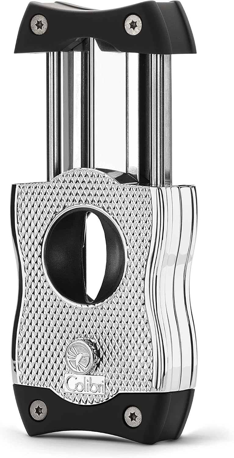 Colibri SV-Cut Cigar Cutter | Chrome and Black | Trigger Spring Blades | V-Cut Cut Depth 7mm and Straight Cut Up to 3mm | Gauge Up to 68 Rings | Ergonomic Design