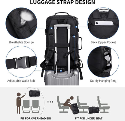 WITZMAN Travel Backpack for Men Large Carry on Backpack Convertible 3 in 1 Bags with Shoe Compartment Fit 17 Inch Laptop(B689 Silvery Grey)