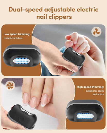 Electric Nail Clipper,Baby Nail Clippers with Light 2-Speed USB Rechargeable Trimmer with Magnetic Cover & Upgraded Nail Storage, Kids, Adults, Seniors, Caregivers (Silver-Black)