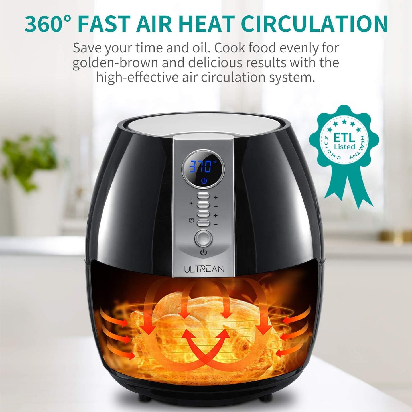 Ultrean Air Fryer, 4.2 Quart (4 Liter) Electric Hot Air Fryers Oven Oilless Cooker with LCD Digital Screen and Nonstick Frying Pot, UL Certified,1-Year Warranty,1500W (Black)