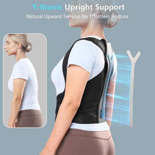 Y-shaped Bionic Posture Corrector with Armpit Pads for Full Back Support, Adjustable Back Brace for Upper Lower Back Pain Relief Hunchback Correction, Men Women(Black,M)