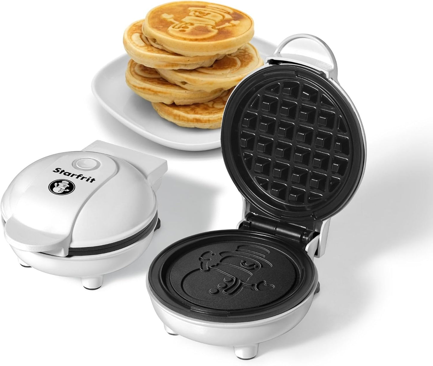 Starfrit 4-Inch Non-Stick Mini Waffle Maker – Snowman Shape - Compact - Easy to Clean - 350W