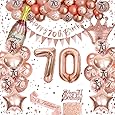 Crenics Rose Gold 70th Birthday Decorations, Creative 70th Birthday Guest Sign in Book Alternative, Large 70th Birthday Signature Book 12" x 18", Great 70 Years Old Birthday Gifts for Women - PuriLite