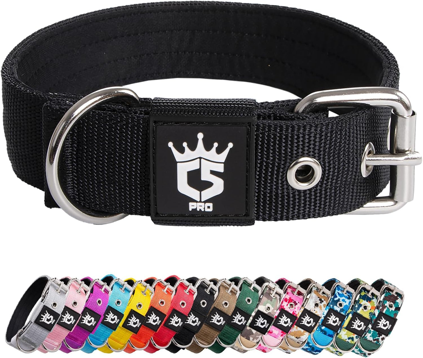 TSPRO Tactical Dog Collar 1.5 inch Wide Dog Collar Military Grade Strong Dog Collar Thick Dog Collar Heavy Duty Metal Buckle Dog Collar(Green-L)