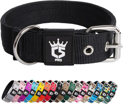 TSPRO Tactical Dog Collar 1.5 inch Wide Dog Collar Military Grade Strong Dog Collar Thick Dog Collar Heavy Duty Metal Buckle Dog Collar(Green-L)