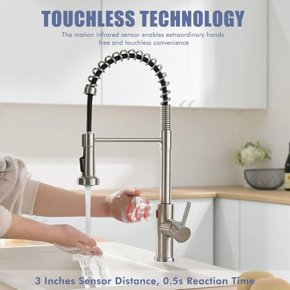 GIMILI Matte Black Kitchen Faucet with LED Light,Single Hole Spring Kitchen Sink Faucet with Pull Down Sprayer