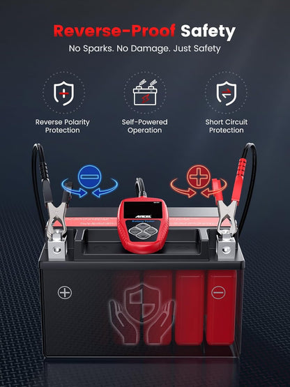 12V Digital Car Battery Tester with Alternator and Cranking Analysis, Automotive Battery Diagnostic Tool for Cars, Trucks, RVs, Boats, and Marine Vehicles
