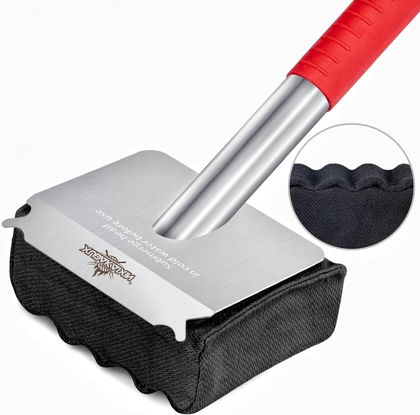 XUDAKAIXIN Grill Brush Bristle Free,Aramid Fiber Wavy Pad Seamless-Fit Cast Iron/Stainless-Steel Grates,BBQ Replaceable Scraper Cleaning Head,Safe Grill Cleaner for Outdoor Grill,Gifts for Men/Dad
