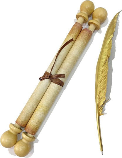 MiraShine Blank Scroll Paper with Wood Rods 8.25 X 36 Inch for Writing, Weding vows, Invitation, Props, Cosplay, Renaissance Festivals, Naughty or Nice List