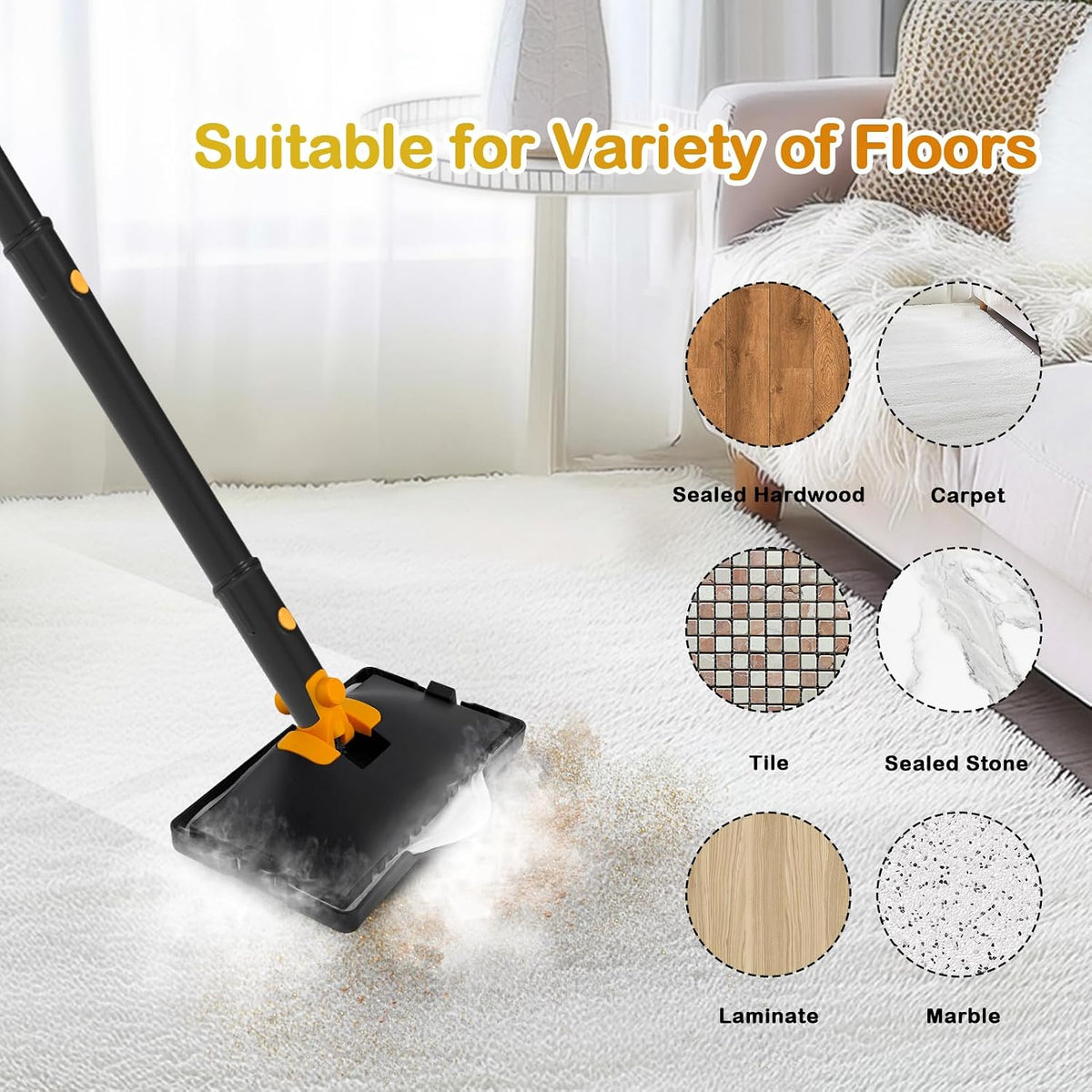 All-in-one Steam Mop Floor Cleaning with 23FT Cord, 12OZ Removable Tank