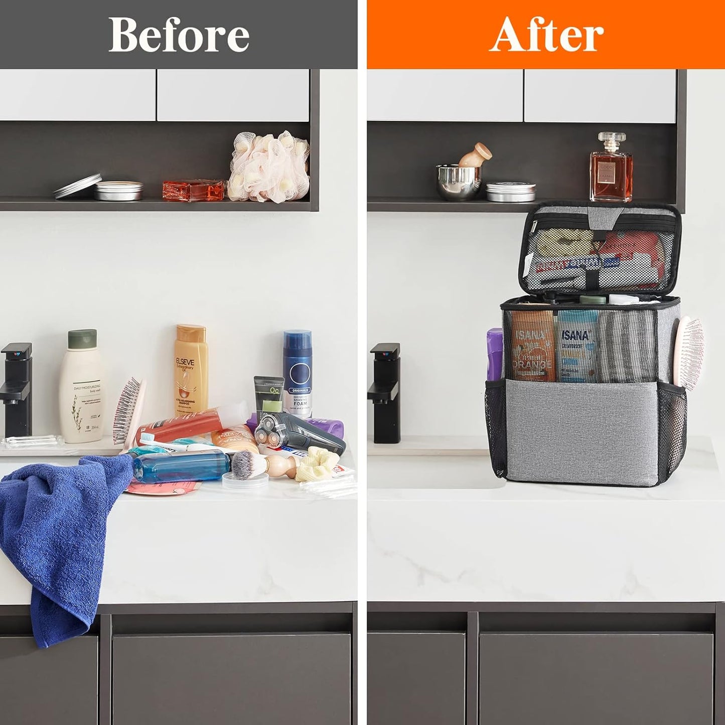 Lifewit Shower Bag Mesh Shower Caddy Portable College Dorm Room Essentials Tote Bag for Bathroom, Gym, Travel, Camping Quick Dry Hanging Shower Organizer Basket Toiletry Bag, Medium, Black