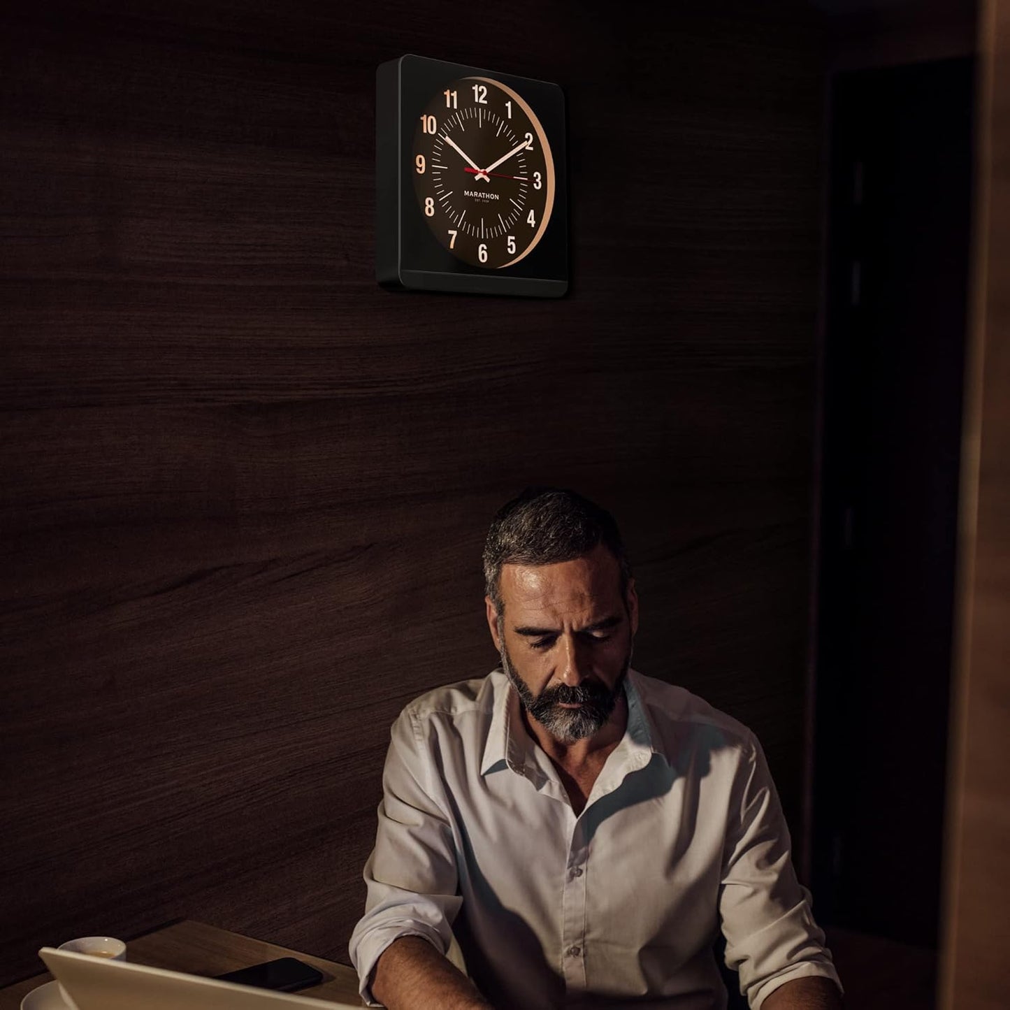 Marathon Studio Edition 12-Inch Jumbo Analog Wall Clock with Auto Night-Light (Model: CL030057-BK-WS-NA)