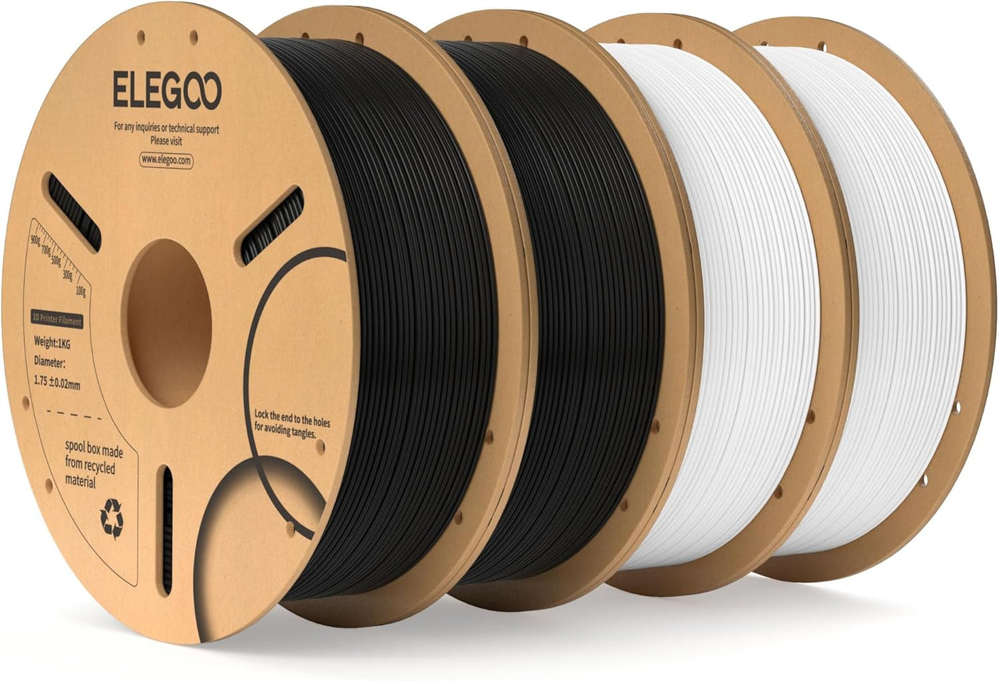 ELEGOO PLA Filament 1.75mm Black 1KG,3D Printer Filament Dimensional Accuracy +/- 0.02mm,1kg Cardboard Spool(2.2lbs) 3D Printing Filament Fits for Most FDM 3D Printers