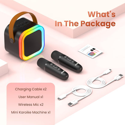 Karaoke Machine for Kids Adults, Portable Bluetooth Mini Karaoke Microphone Singing Speaker Karaoke Player with 2 Wireless Mic Toys for All Smartphones,Birthday, Family,Home Party (Purple)