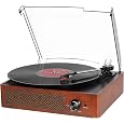 Vintage Record Player with Speakers Turntable Built-in Bluetooth Receiver & 2 Stereo, 3 Speed Full Size Wireless Portable Record Player, Headphone AUX-in RCA Line LP Vinyls Players