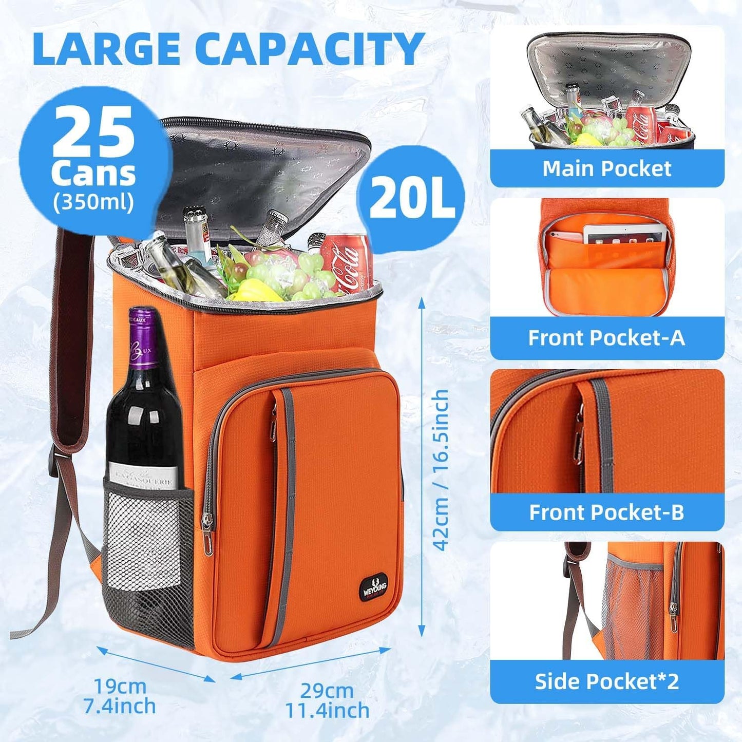 Bagtopia Camping Cooler Backpack 25 Cans, Leak Proof Insulated Thermal Bag, Beach Travel Picnic Lunch Backpack for Men Women