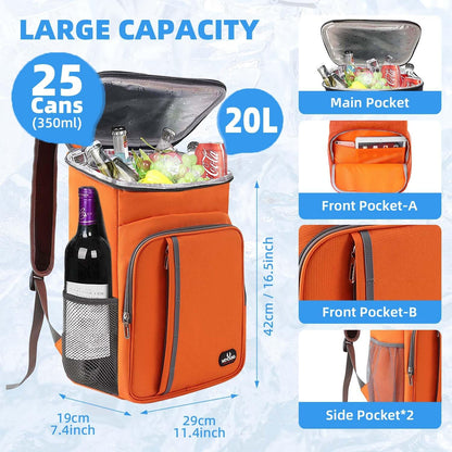 Bagtopia Camping Cooler Backpack 25 Cans, Leak Proof Insulated Thermal Bag, Beach Travel Picnic Lunch Backpack for Men Women