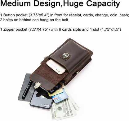 Contacts Men Waist Pack Small Shoulder Bag Pouch Purse Genuine Leather Vintage Travel Cell Phone Bag with Card Holder