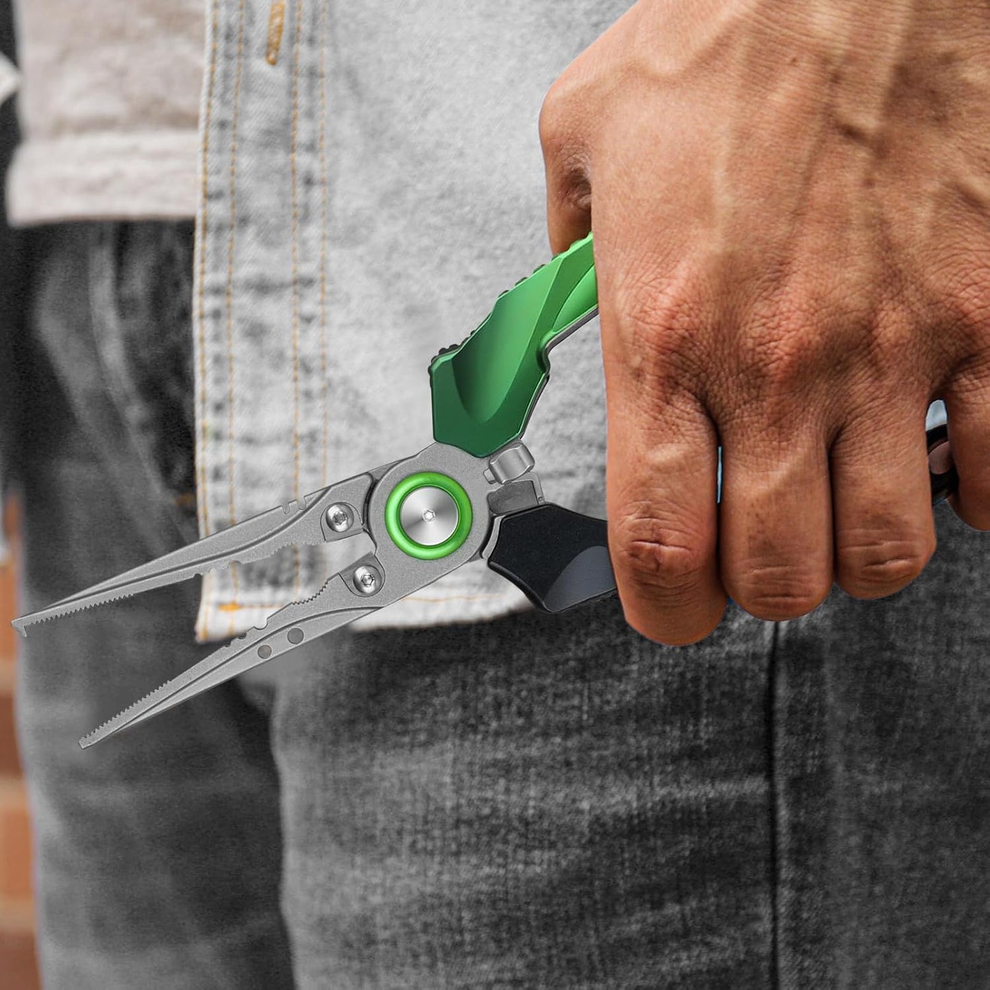 TRUSCEND Lockable Handy Fishing Pliers with Innovative Ergonomic Handle, Saltwater Corrosion Resistant Teflon Coated Fishing Tool, Multi-Function Fishing Gear with Mo-V Cutter, Amazing Fishing Gift