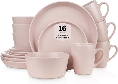 Stone Lain 16 Piece Stoneware Round Dinnerware Set, Pink