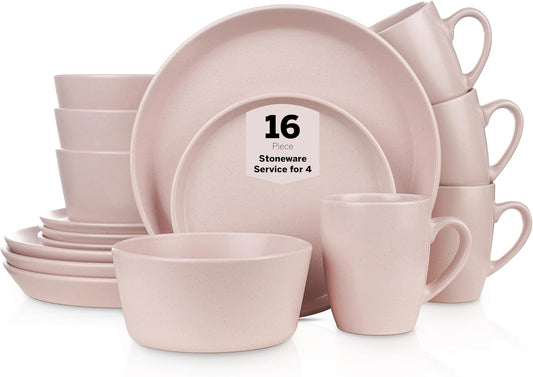 Stone Lain 16 Piece Stoneware Round Dinnerware Set, Pink