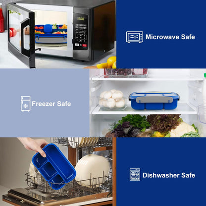 MaMix Bento Lunch Box Adult, Kids, Lunch Containers for Adults/Kids/Students,1300ML-4 Compartment (Blue)