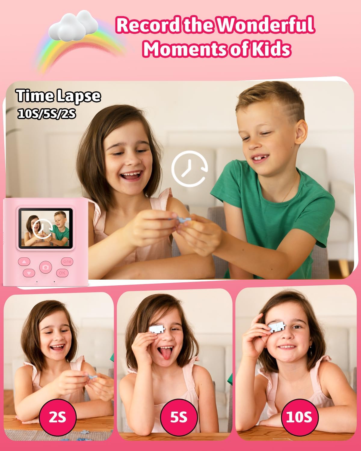 Mgaolo Kids Camera with Instant Print, Thermal Printing Digital Camera Gift for 3-12 Years Old Children, Safe Ink-Free Design, Toy for Creativity & Learning (Black)