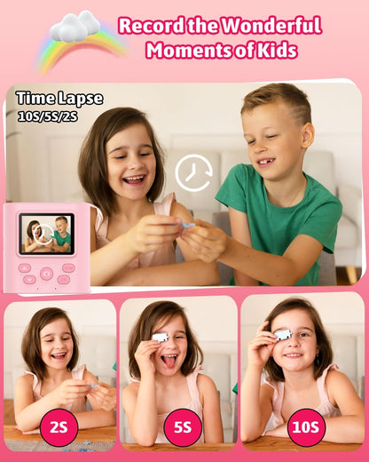 Mgaolo Kids Camera with Instant Print, Thermal Printing Digital Camera Gift for 3-12 Years Old Children, Safe Ink-Free Design, Toy for Creativity & Learning (Black)