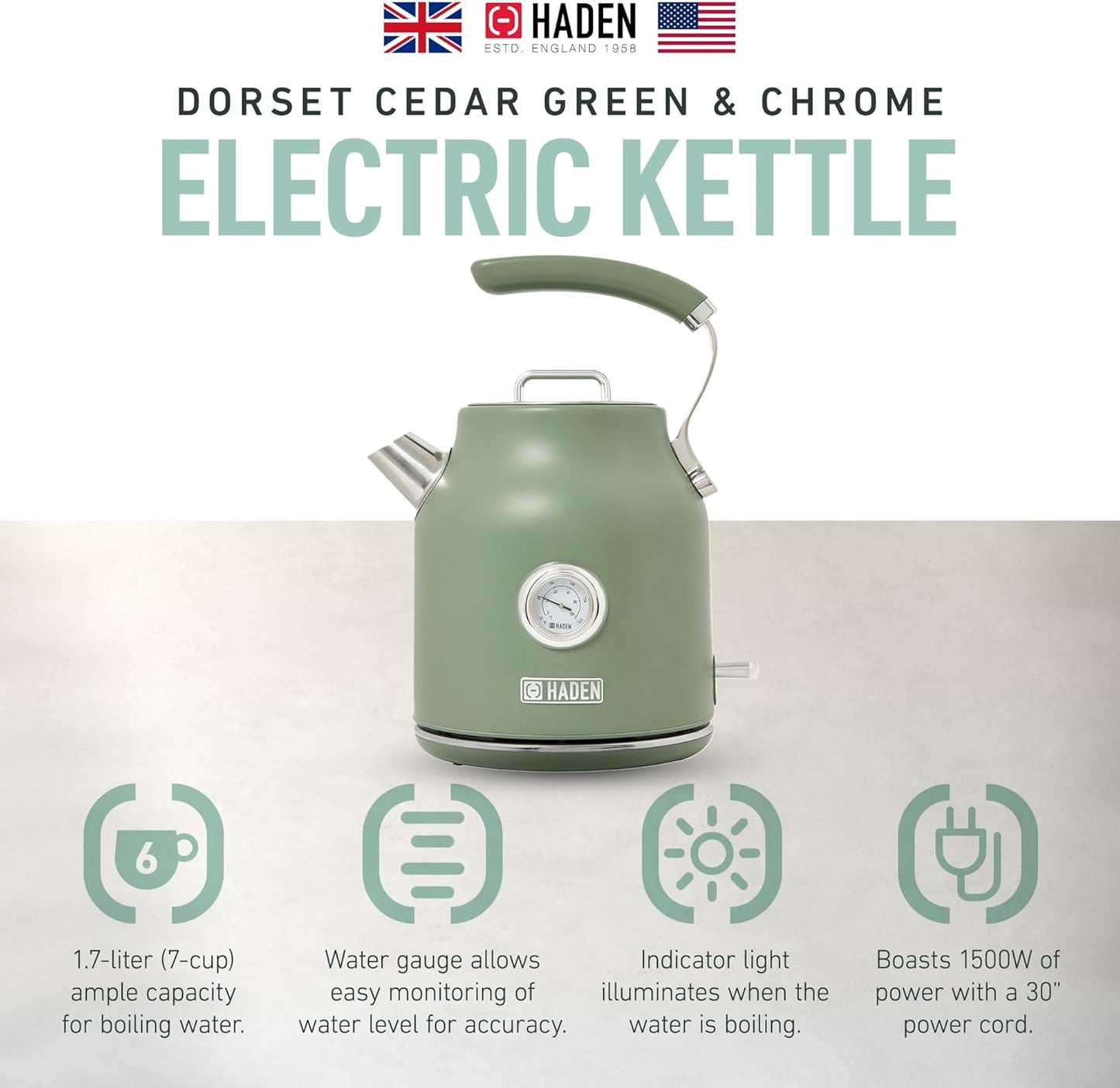 Haden Dorset 75070 Retro Stainless Steel Tea Kettle, 1500W Hot Water Kettle Electric Kettles for Boiling Water, 1.7L Black/Copper Electric Tea Kettles Automatic Shut Off, Boil-Dry Protection Tea Pots