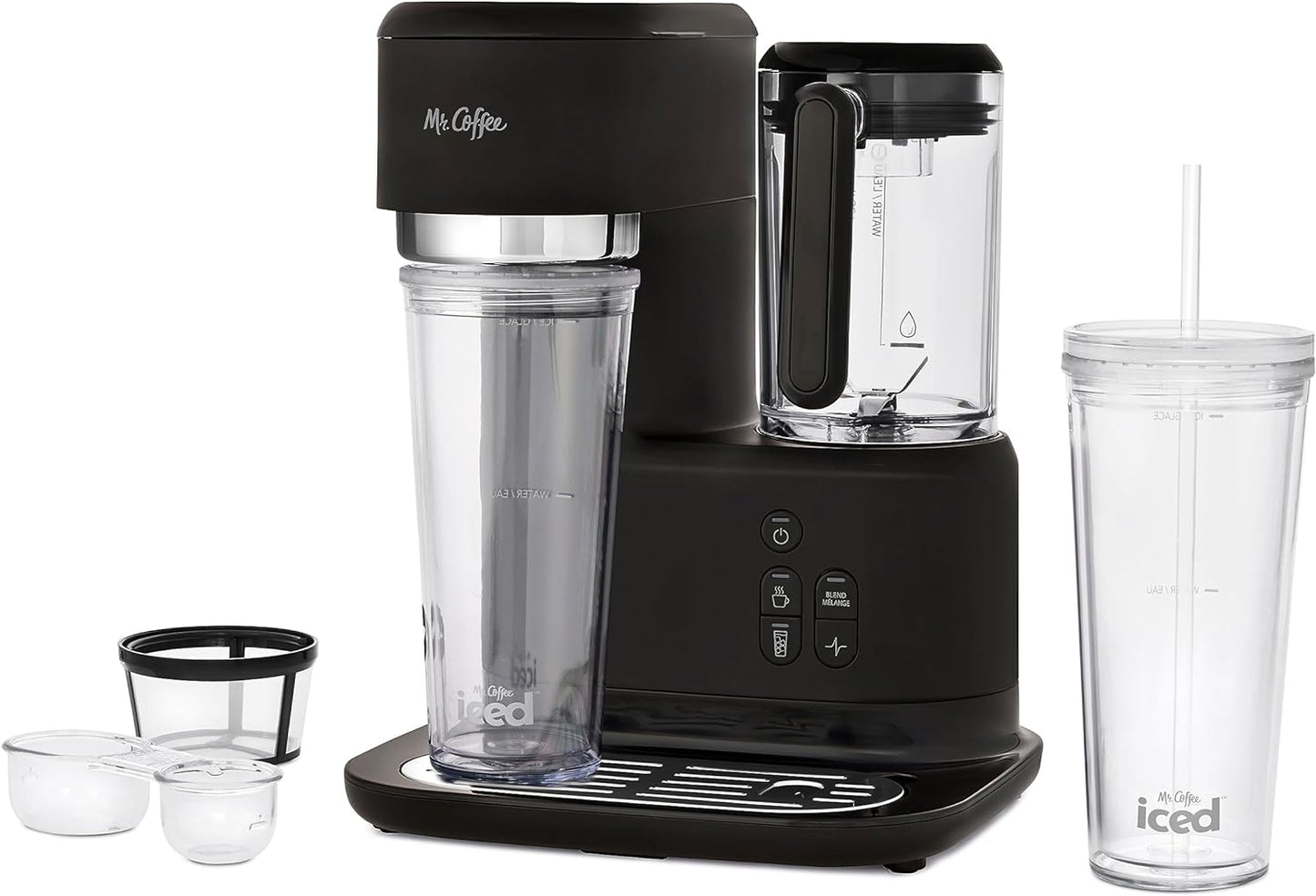 Mr. Coffee 3-in-1 Single-Serve Frappe, Iced, and Hot Coffee Maker and Blender | Coffee Machine with Reusable Filter, Scoop, Recipe Book & 2 Tumblers | Black